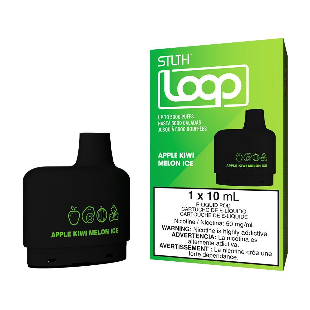 Imagen del pod STLTH LOOP Apple Kiwi Lemon Ice a la venta en Perú, mostrando la vibrante mezcla de manzana, kiwi y limón con un toque helado, perfecto para quienes desean comprar vapes con sabores intensos y refrescantes.