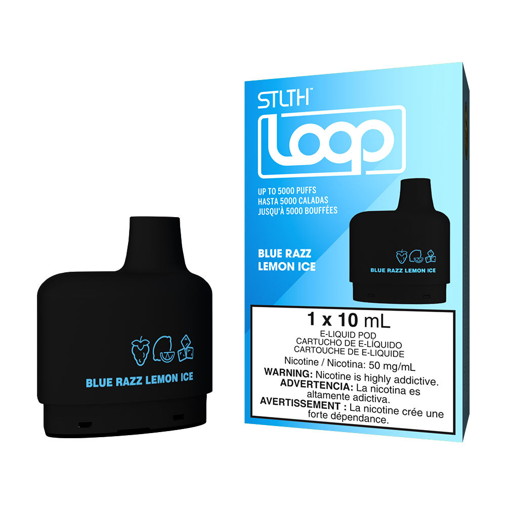 Vapes STLTH LOOP Blue Razz Lemon Ice disponibles en Perú, combinando frambuesa azul y limón en un refrescante acabado helado.