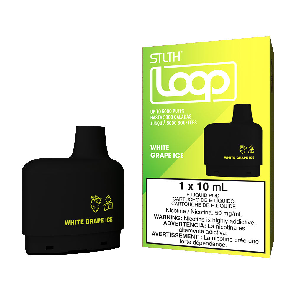 Vapes STLTH LOOP White Grape Ice en Perú, presentando el elegante y suave sabor de uva blanca con un toque refrescante para los amantes del vapeo.